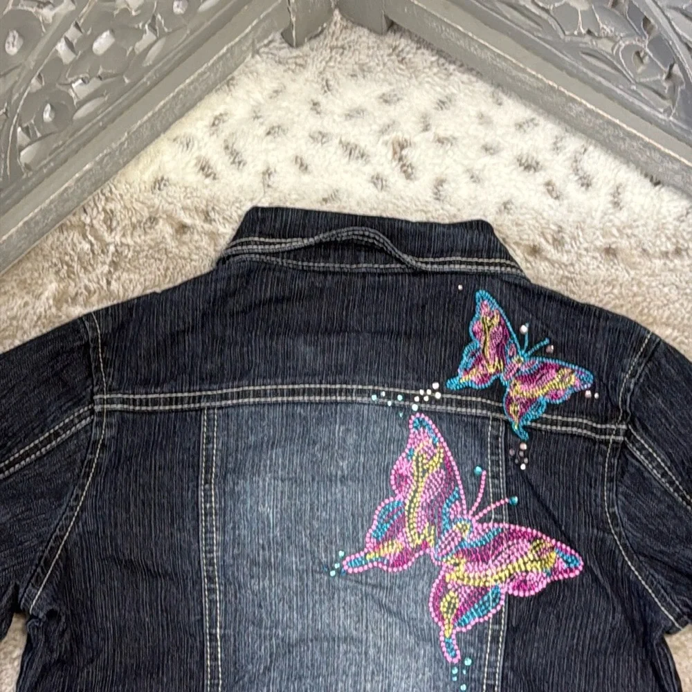 Arizona jean jacket girls size 7 embroidered butterfly rhinestones girlhoodcore